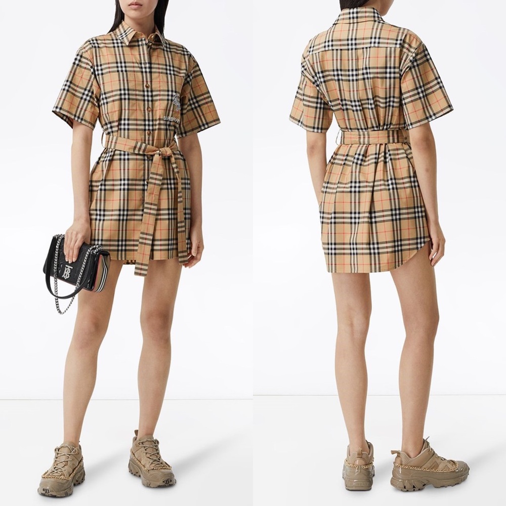NWT 100% Authentic Burberry Rachel Archive Check Short-Sleeve Shirtdress
